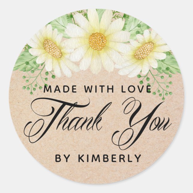 Sticker Rond Fleurs marguerites de Merci faites avec amour (Devant)