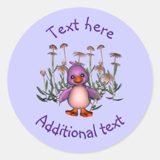 Sticker Rond Fleurs marguerites mignonnes pourpres aux oiseaux