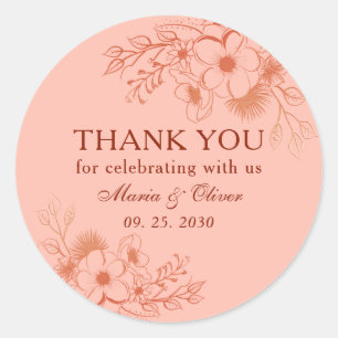 Sticker Rond Fleurs Merci Mariage Pêche