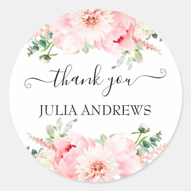 Sticker Rond Fleurs "Merci!" spécifiques au client, belles (Devant)