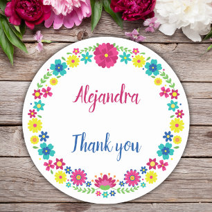 STICKER ROND FLEURS MEXICAINES COLORÉES QUINCEAÑERA