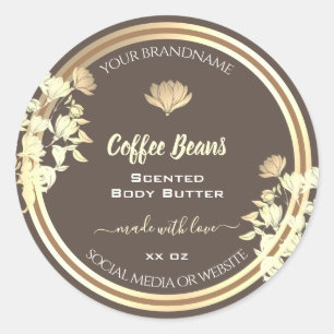 Sticker Rond Fleurs mignonnes Brown d'emballage de produits or 