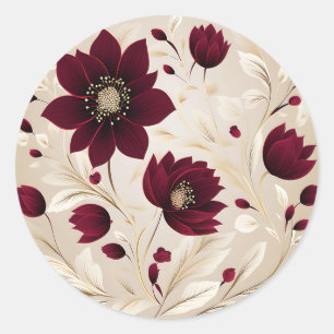 Sticker Rond Fleurs Minimalistes Modernes En Bourgogne