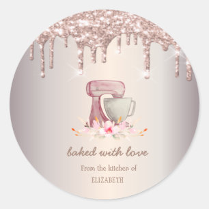 Sticker Rond Fleurs Mixer Rose Parties scintillant or Drives Bo