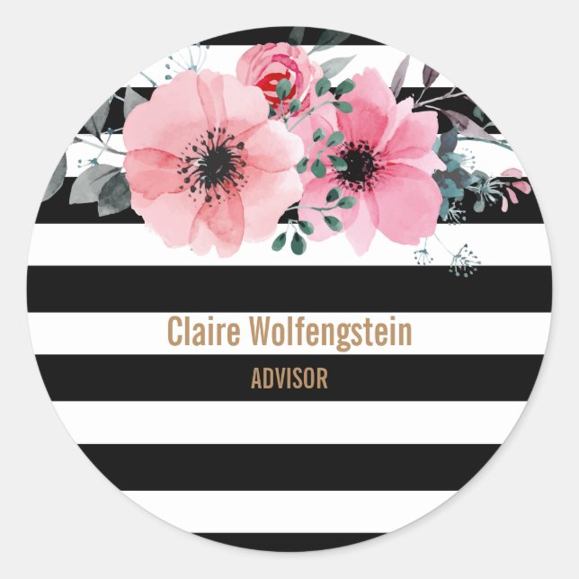 Sticker Rond Fleurs Modernes à Rayures (Devant)