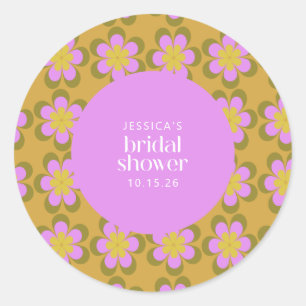 Sticker Rond Fleurs Mood rétro Fête des mariées violet et jaune