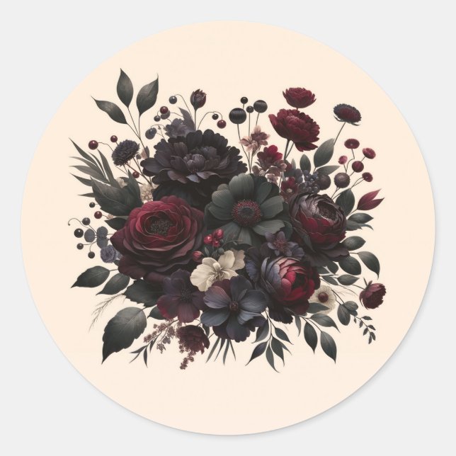 Sticker Rond Fleurs Moody foncé Élégant Mariage à la crème flor (Devant)
