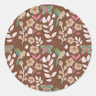 Sticker Rond Fleurs motifs florales sans soudure, feuilles, pap