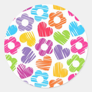 Sticker Rond Fleurs multicolores mignonnes et motif de coeur gi