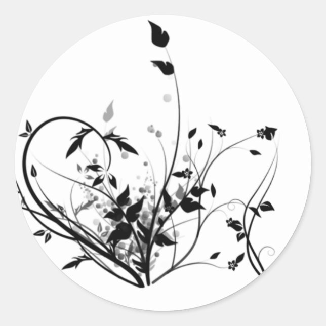 Sticker Rond Fleurs Noires Et Blanches (Devant)
