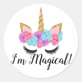 Sticker Rond Fleurs or Magique Unicorne filles