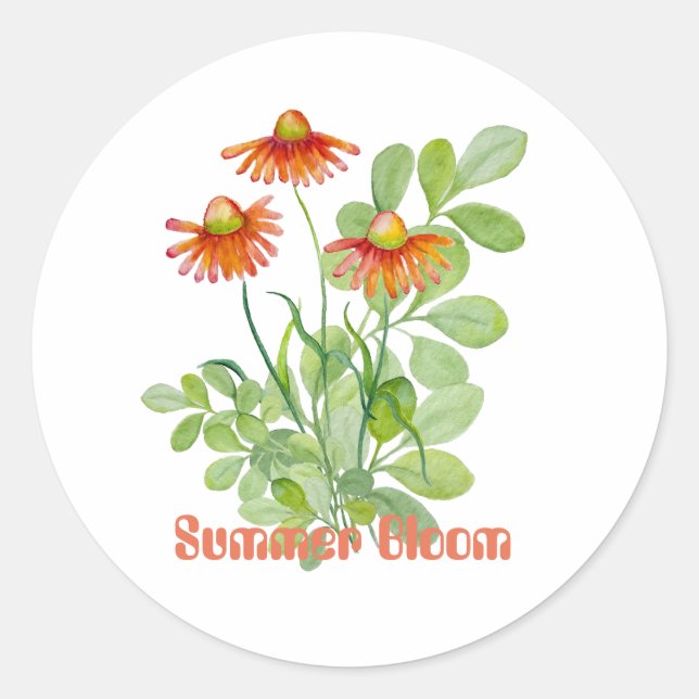 Sticker Rond Fleurs orange d'aquarelle (Devant)
