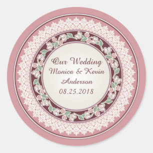 Sticker Rond Fleurs ornementales, dentelle motif Mariage fronti