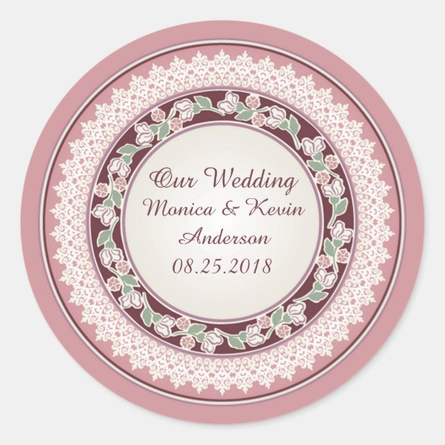 Sticker Rond Fleurs ornementales, dentelle motif Mariage fronti (Devant)