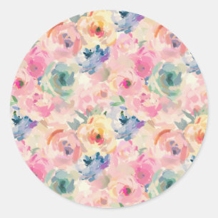 Sticker Rond Fleurs Pastel Abstraites colorées Motif Floral