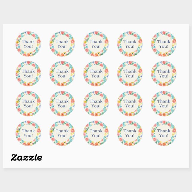 Sticker Rond Fleurs pastel aquarelle colorées (Feuille)