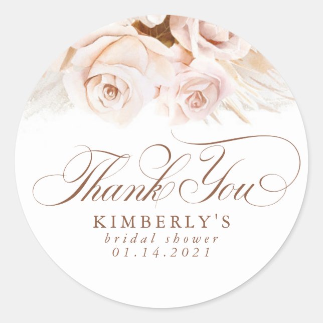 Sticker Rond Fleurs Pastel Douces Merci Pampas Grass (Devant)