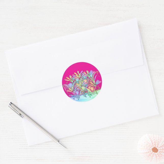 Sticker Rond Fleurs pastel rose chaud  Sceau d'enveloppe (Enveloppe)