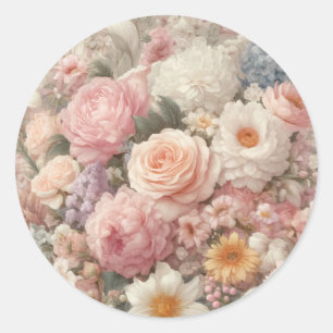 Sticker Rond Fleurs Pastel Shabby Chic Rose Fleurie Mariage