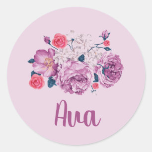Sticker Rond Fleurs Personnalisées Vintage Fleur Fille Floral N