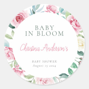 Sticker Rond Fleurs printanières Baby shower fille Cercle rose