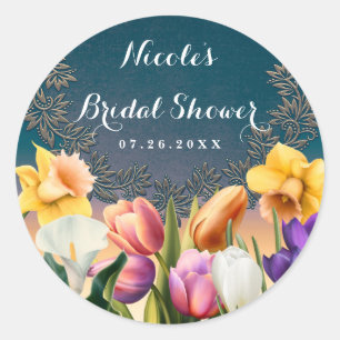 Sticker Rond Fleurs printanières cadre floral élégant chic fave