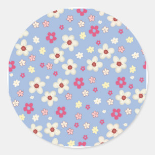 Sticker Rond fleurs printanières sur fond bleu