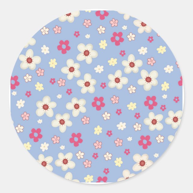 Sticker Rond fleurs printanières sur fond bleu (Devant)