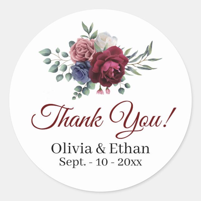 Sticker Rond Fleurs radiantes de la marine bordeaux rose (Devant)