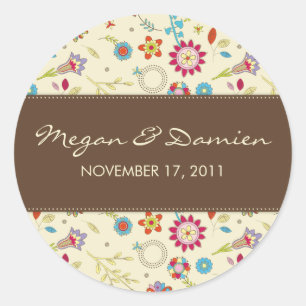 Sticker Rond Fleurs rétro ・ Brown ・ Enregistrer l'autocollant d