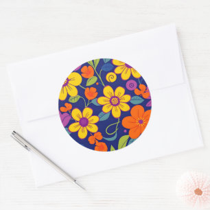 Sticker Rond Fleurs rétro colorées - Style Dopamine