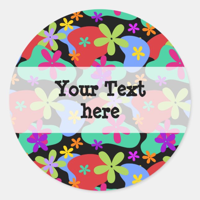 Sticker Rond Fleurs rétro couleur motif transparente (Devant)