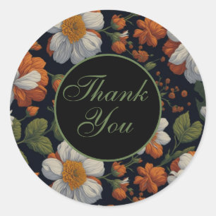 Sticker Rond Fleurs rétro élégantes et élégantes de couleur ora