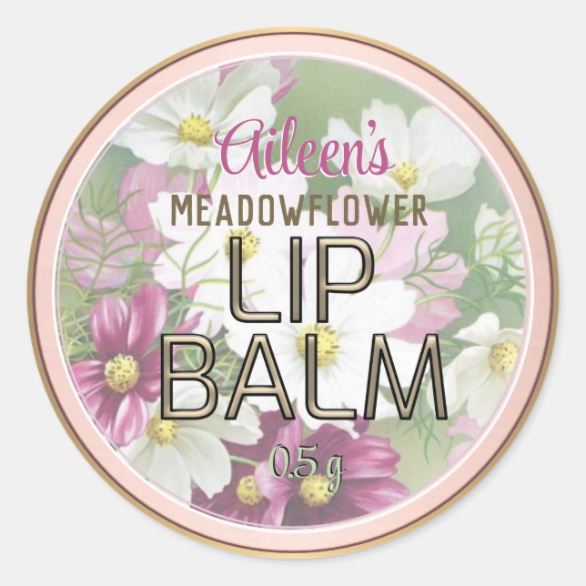 Sticker Rond Fleurs romantiques Embossées Texte Lip Baume Gold  (Devant)