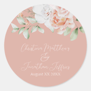 Sticker Rond Fleurs romantiques pêche et blanches