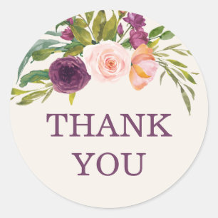 Sticker Rond Fleurs rose blush violet Anniversaire Remerciement