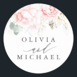 Sticker Rond Fleurs rose clair Élégant Mariage moderne<br><div class="desc">Autocollants de mariage fleuris rose doux</div>