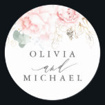 Sticker Rond Fleurs rose clair Élégant Mariage moderne<br><div class="desc">Autocollants de mariage fleuris rose doux</div>