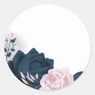 Sticker Rond fleurs rose et marine