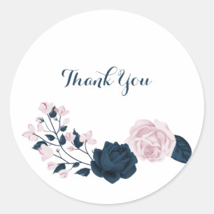 Sticker Rond fleurs rose et marine merci