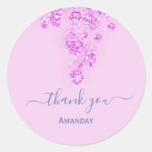 Sticker Rond Fleurs. Rose Paillettes Mariée Nom Sweet16th Mer