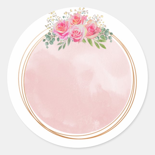 Sticker Rond Fleurs Rose Pâle Élégantes ' (Devant)