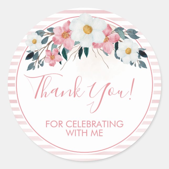 Sticker Rond Fleurs Rose Poussiéreux Merci (Devant)