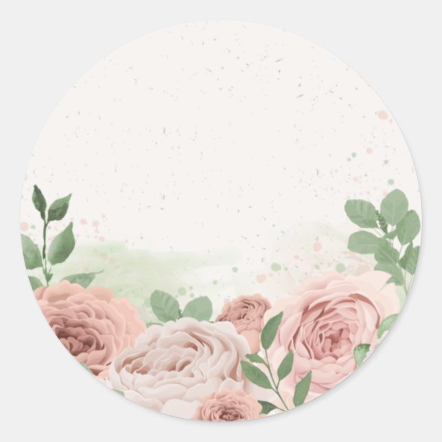 Sticker Rond fleurs rose rousse romantique & feuille classique  (Devant)