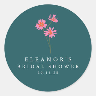 Sticker Rond Fleurs Rose Sarcelle Verte Bohème Personnalisée po