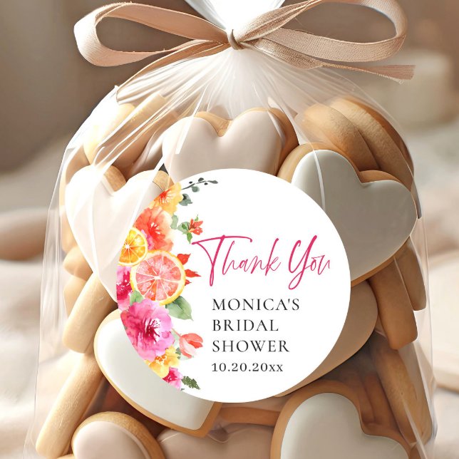 Sticker Rond Fleurs rose vif Fête des mariées en tranche d'agru (Créateur téléchargé)