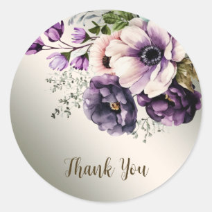 Sticker Rond Fleurs rose violet de fête Golden Elegant