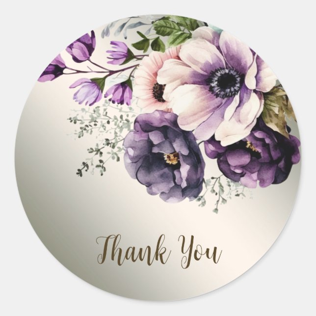 Sticker Rond Fleurs rose violet de fête Golden Elegant (Devant)
