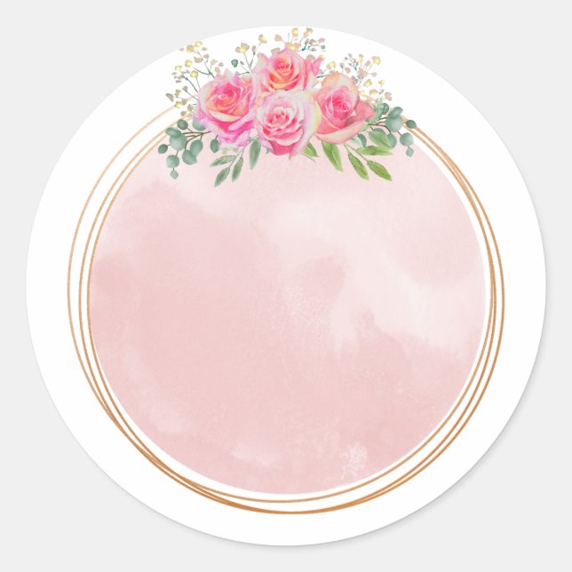 Sticker Rond Fleurs roses blush élégantes ' (Devant)