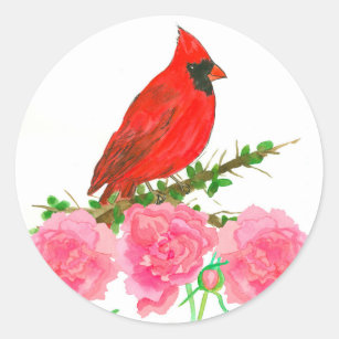 Sticker Rond Fleurs roses cardinales d'aquarelle de pivoine